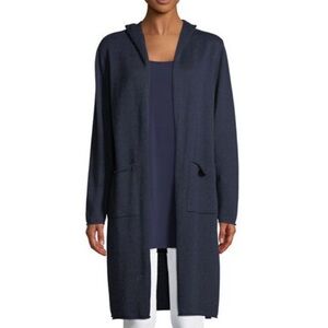 Eileen Fisher Peruvian Organic Cotton Hooded Cardigan Sweater Sz XL